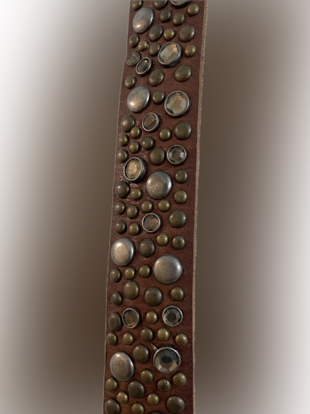 Hollister Brown Studded Leather Belt with Antique Pewter and Gunmetal Accents